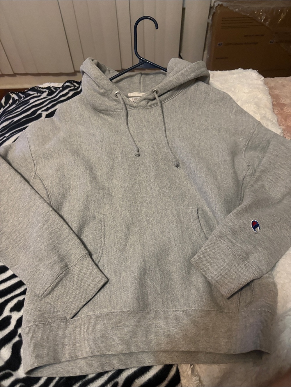 Champion Light Gray Crewneck Hoodie with Sleeve 'C' Logo